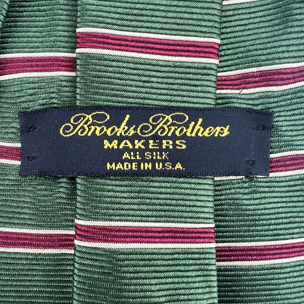 Brooks Brothers Makers Men's Silk Woven Striped Tie Green Burgundy White Necktie